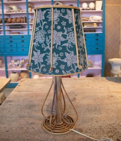1970s Spanish Wicker Table Lamp with Upholstered Shade