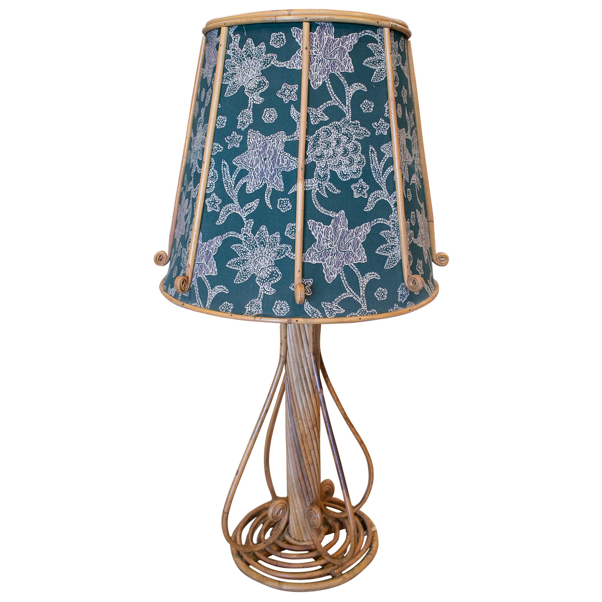 1970s Spanish Wicker Table Lamp with Upholstered Shade