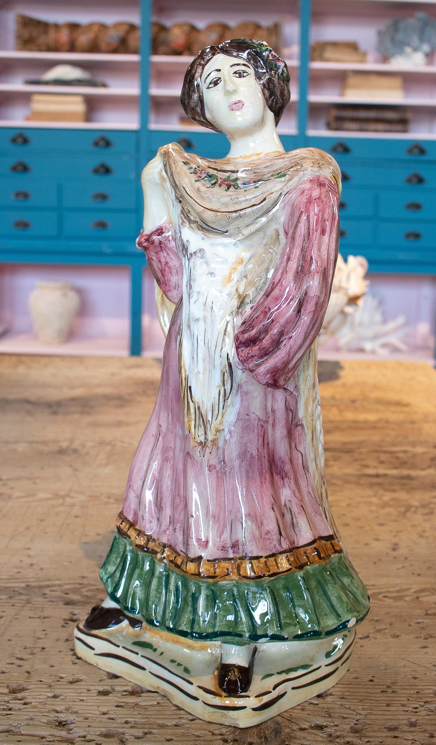 1970s Spanish woman wearing a Manila Shawl figure hand painted 