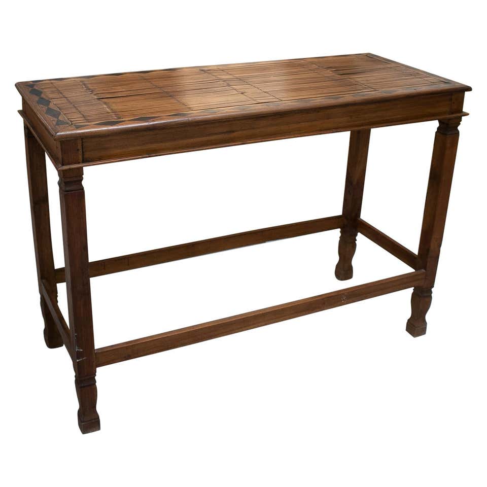 Andrianna Shamaris Shell Inlay Teak Wood Console For Sale at 1stDibs