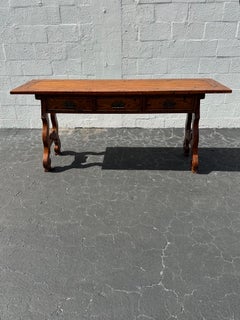 1970s Spanish Wood Brutalist Style Console Table Desk