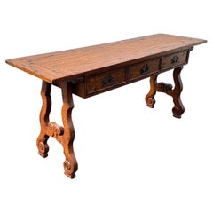 1970s Spanish Wood Brutalist Style Console Table Desk