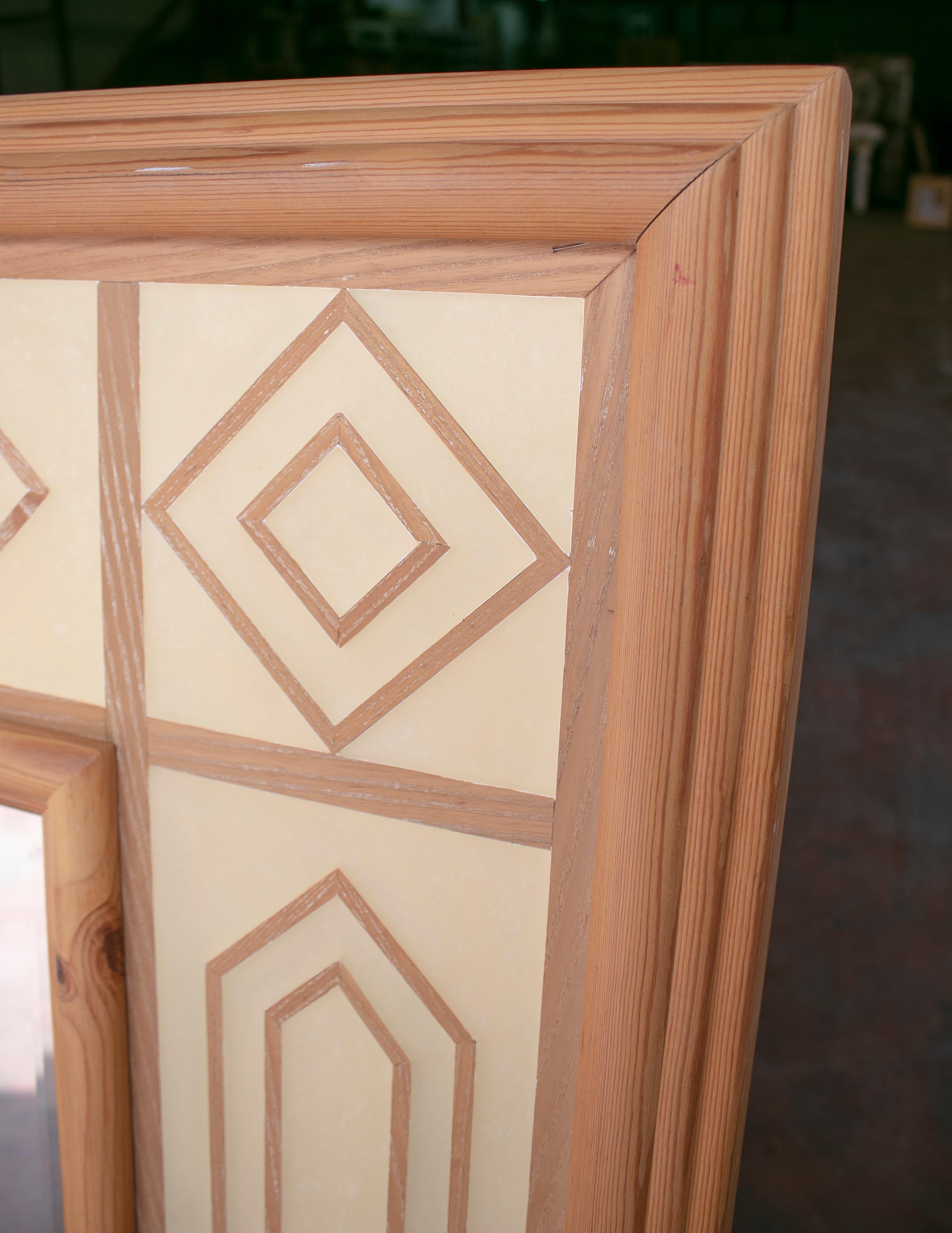1970s Spanish Wooden Mirror Frame with Geometric Decoration 3