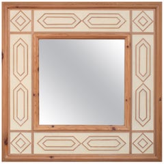 1970s Spanish Wooden Mirror Frame with Geometric Decoration