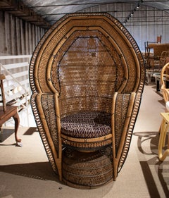 1970s Spanish Woven 2-Tone Wicker “Emmanuelle” Peacock Chair