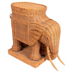 1970s Spanish Woven Wicker Elephant Pedestal Table Base