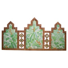 Used 1970s Spanish Woven Wicker Fabric Upholstered Headboard w/ Tiles