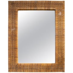 1970s Spanish Woven Wicker Mirror