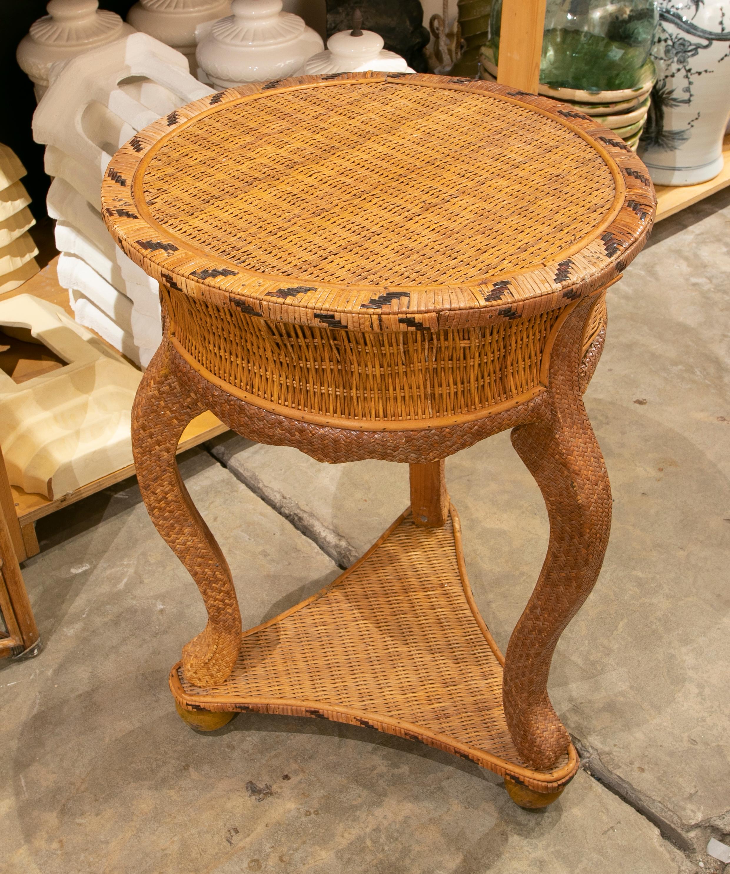 20th Century 1970s Spanish Woven Wicker One Drawer Round Table