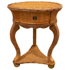 1970s Spanish Woven Wicker One Drawer Round Table
