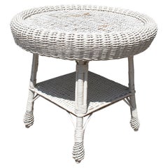 1970s Spanish Woven Wicker Round Side Table