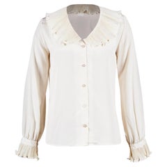 1970's Special Vintage Cream Blouse with Pleated Ruffle Collar