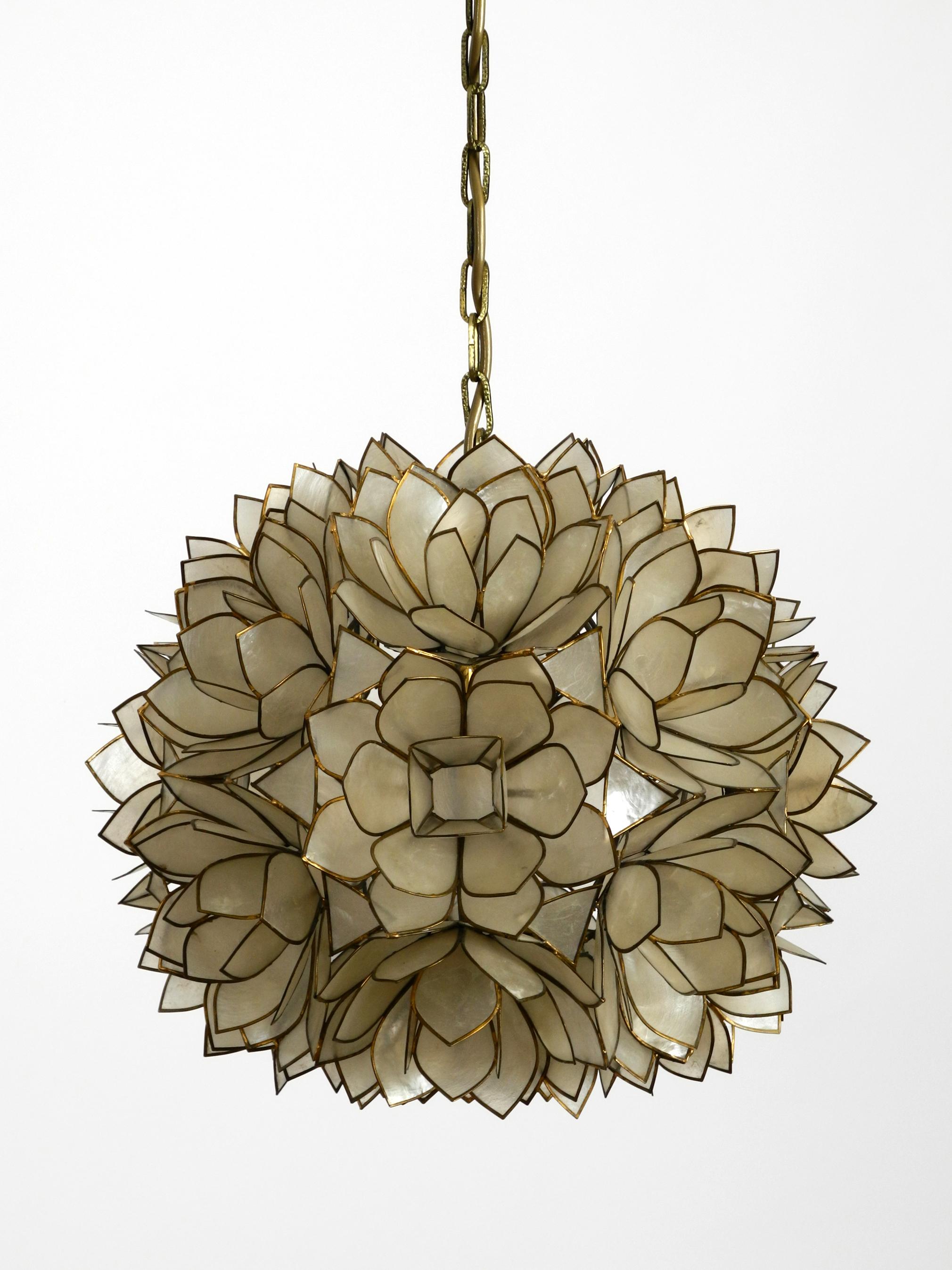 1970s Spherical Pendant Lamp Made of Mother of Pearl in the Look of a Flower 4