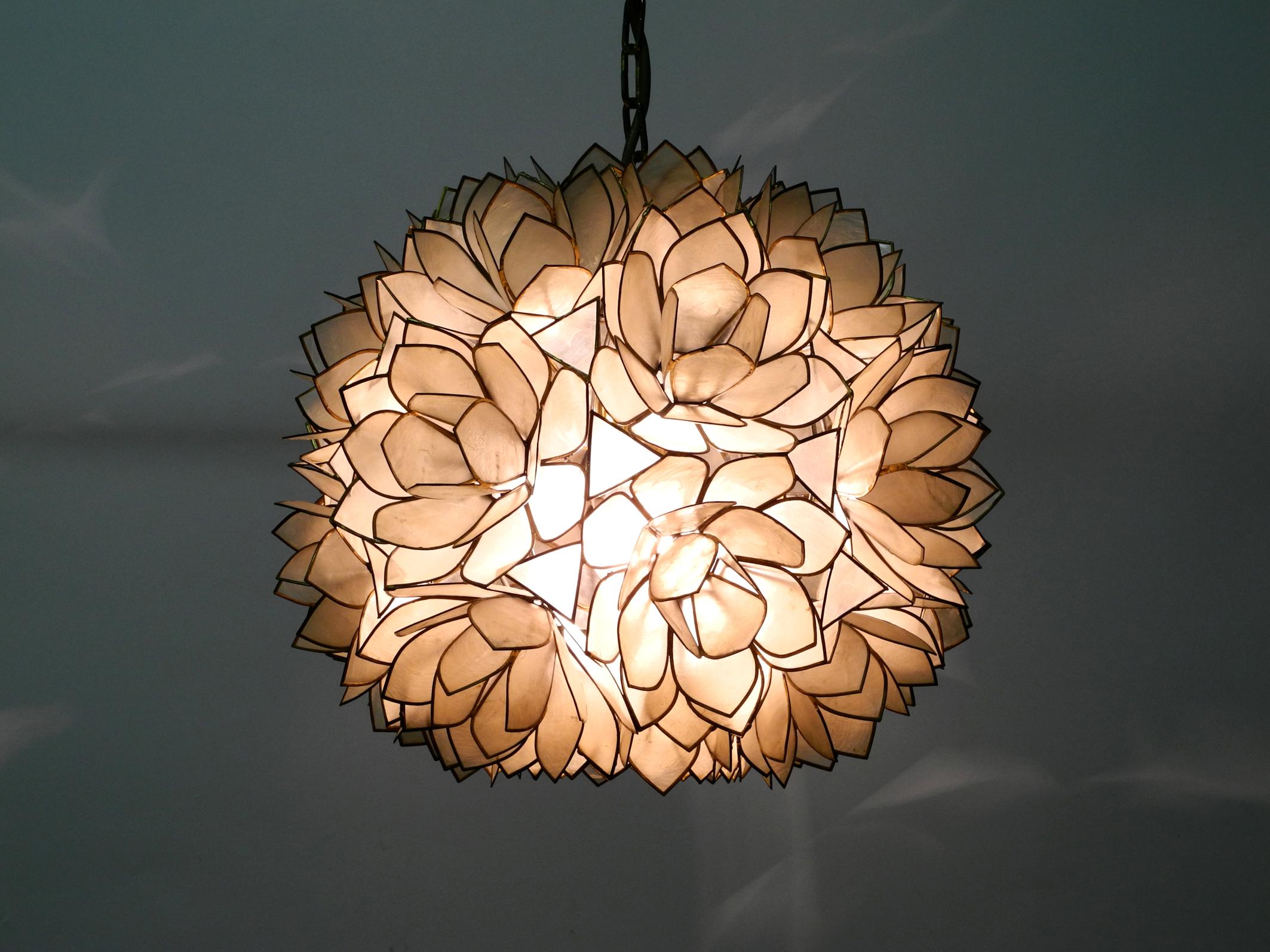 1970s Spherical Pendant Lamp Made of Mother of Pearl in the Look of a Flower 6