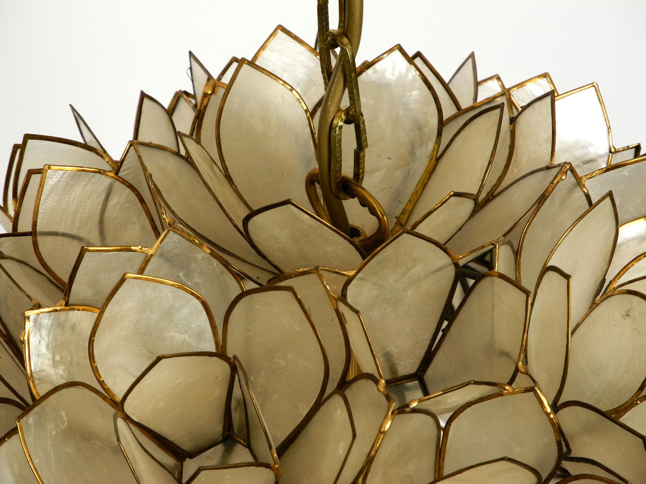 Late 20th Century 1970s Spherical Pendant Lamp Made of Mother of Pearl in the Look of a Flower