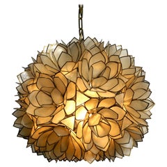 Vintage 1970s Spherical Pendant Lamp Made of Mother of Pearl in the Look of a Flower
