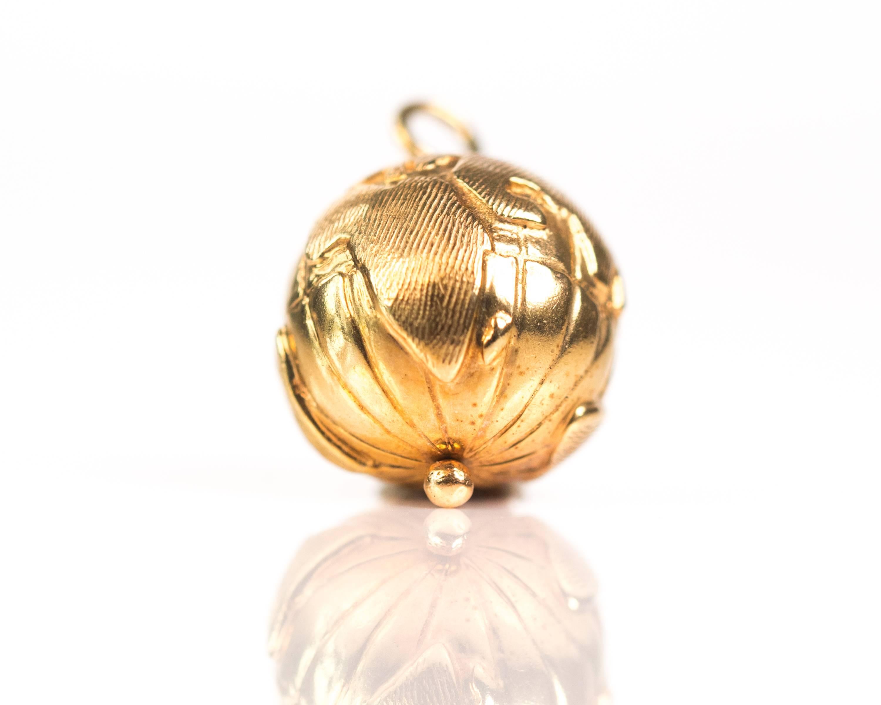 Women's or Men's 1970s Spinning Globe Charm Pendant, 14 Karat Yellow Gold