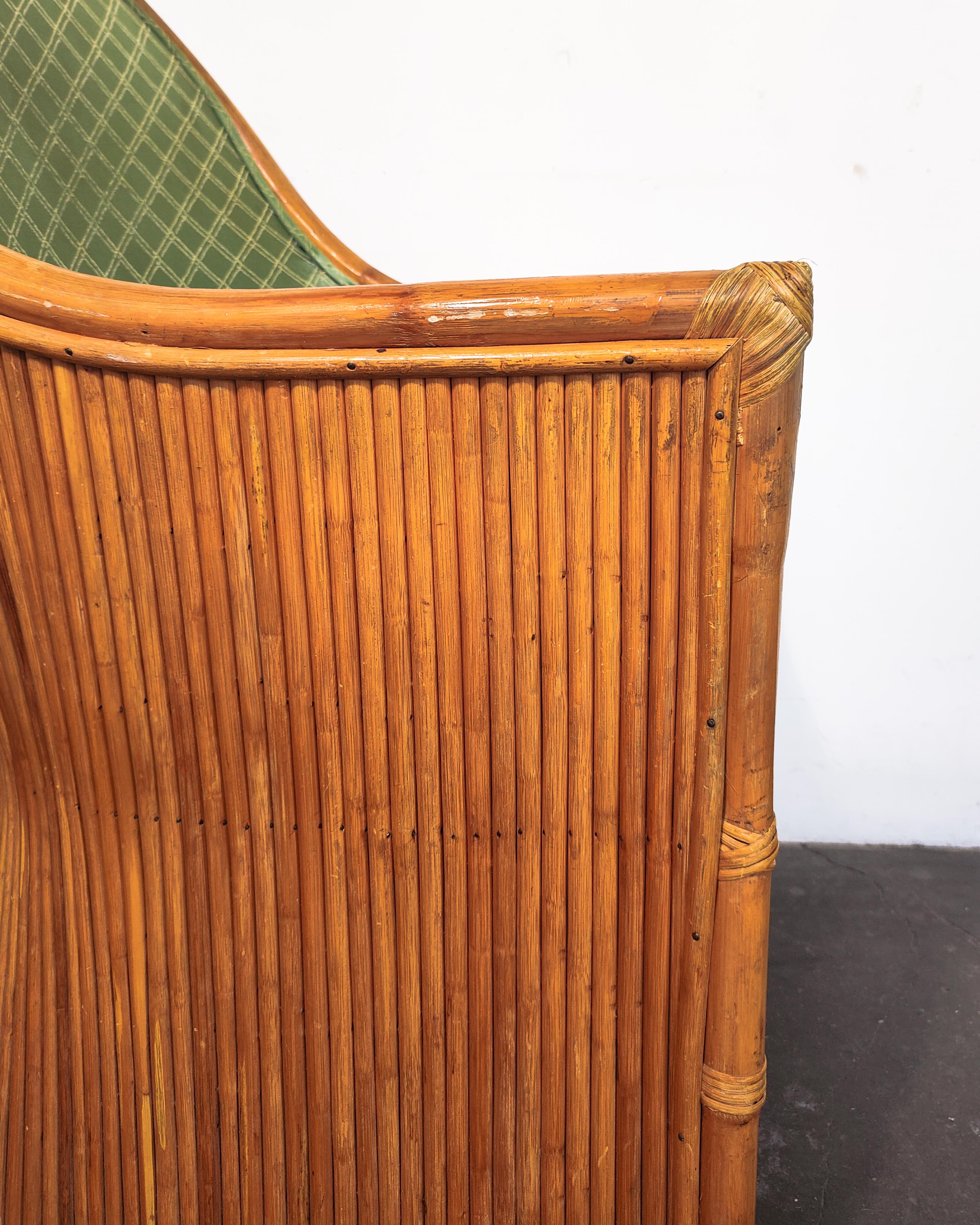 1970s Split Pencil Reed Rattan Sculptural Set of 4 Dining Chairs 5