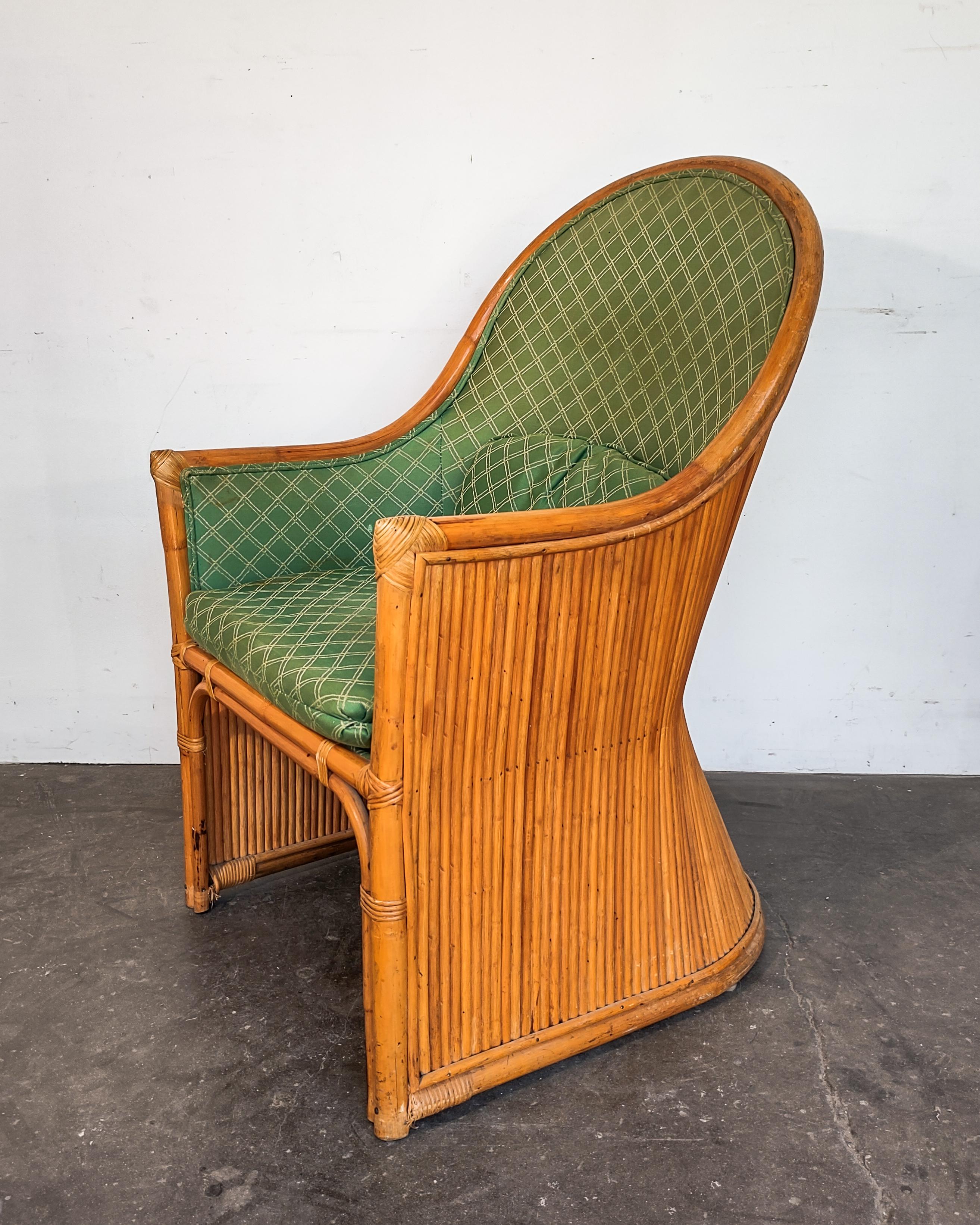1970s Split Pencil Reed Rattan Sculptural Set of 4 Dining Chairs 8