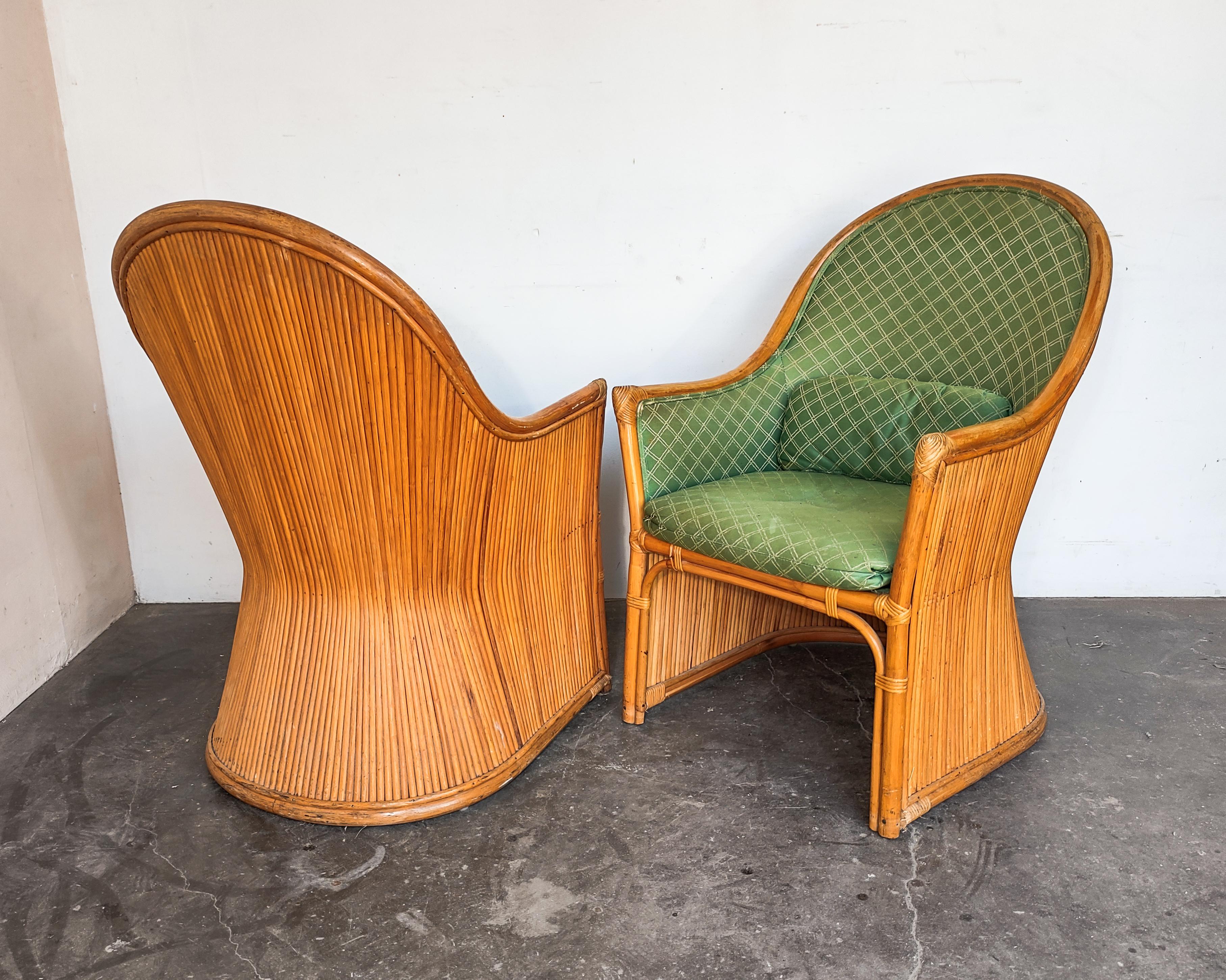Textile 1970s Split Pencil Reed Rattan Sculptural Set of 4 Dining Chairs