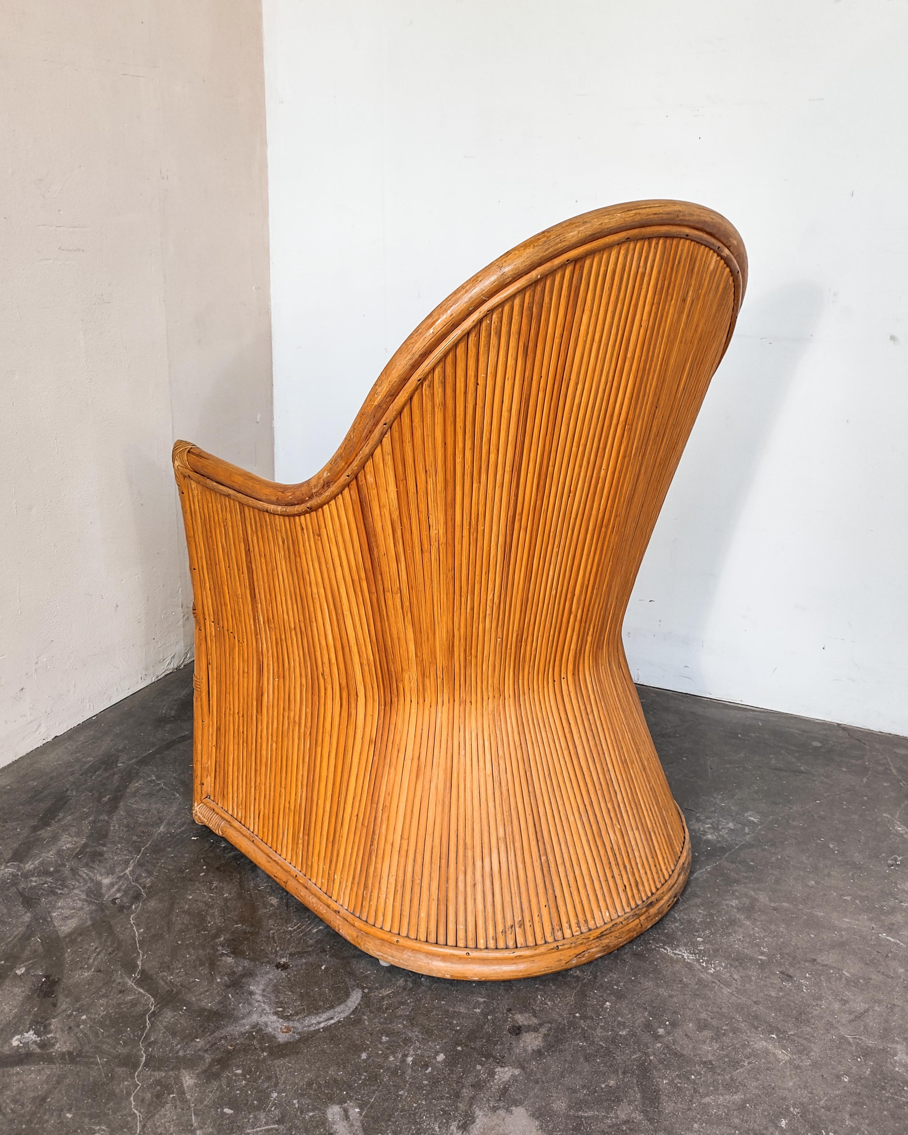 1970s Split Pencil Reed Rattan Sculptural Set of 4 Dining Chairs 2