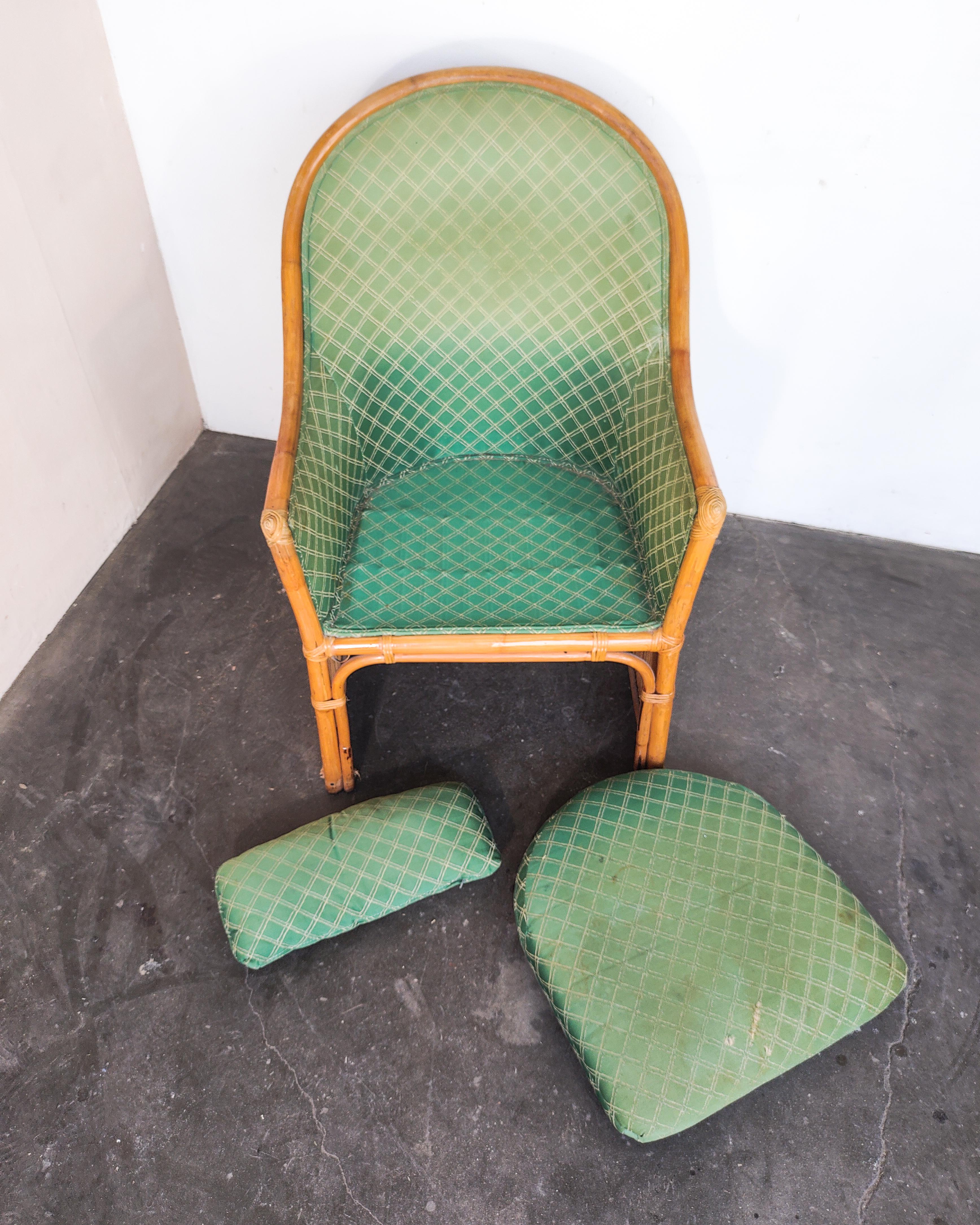 1970s Split Pencil Reed Rattan Sculptural Set of 4 Dining Chairs 3