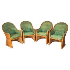 1970s Split Pencil Reed Rattan Sculptural Set of 4 Dining Chairs