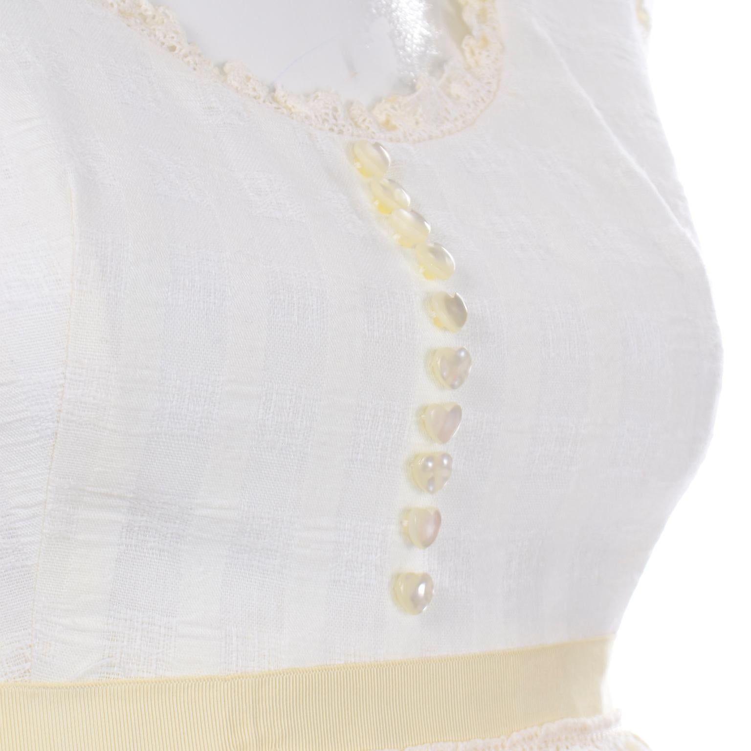 1970s Spring Bride Victorian Inspired Vintage Ivory Cotton Applique Maxi Dress 7