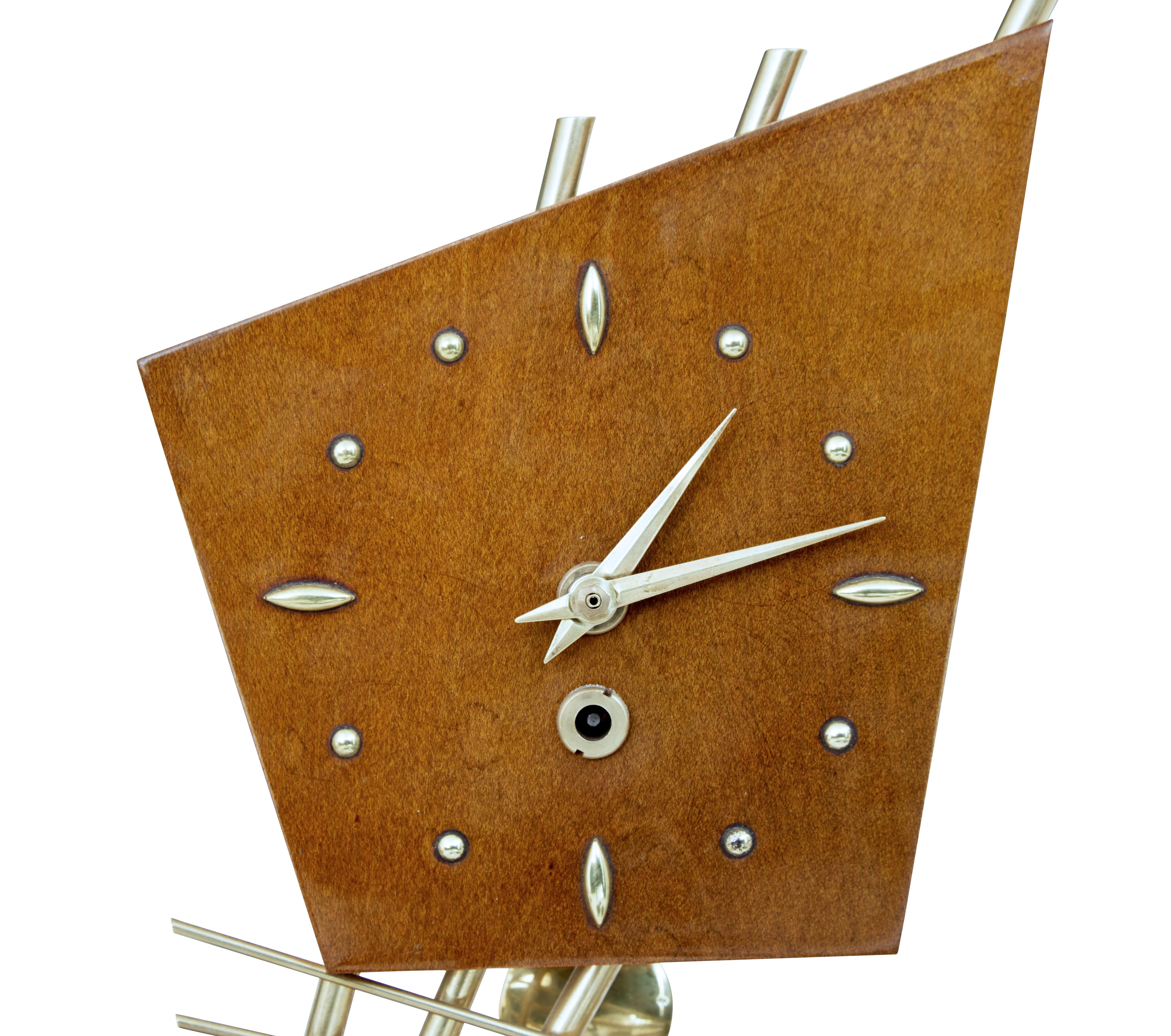 Hand-Crafted 1970s Sputnik Style Satinwood Table Clock