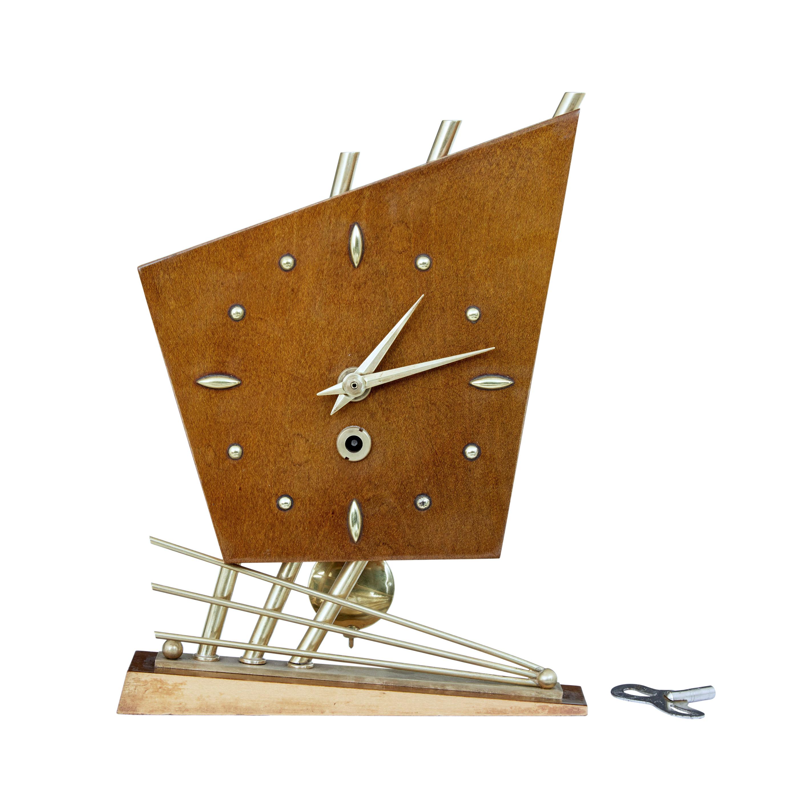 1970s Sputnik Style Satinwood Table Clock