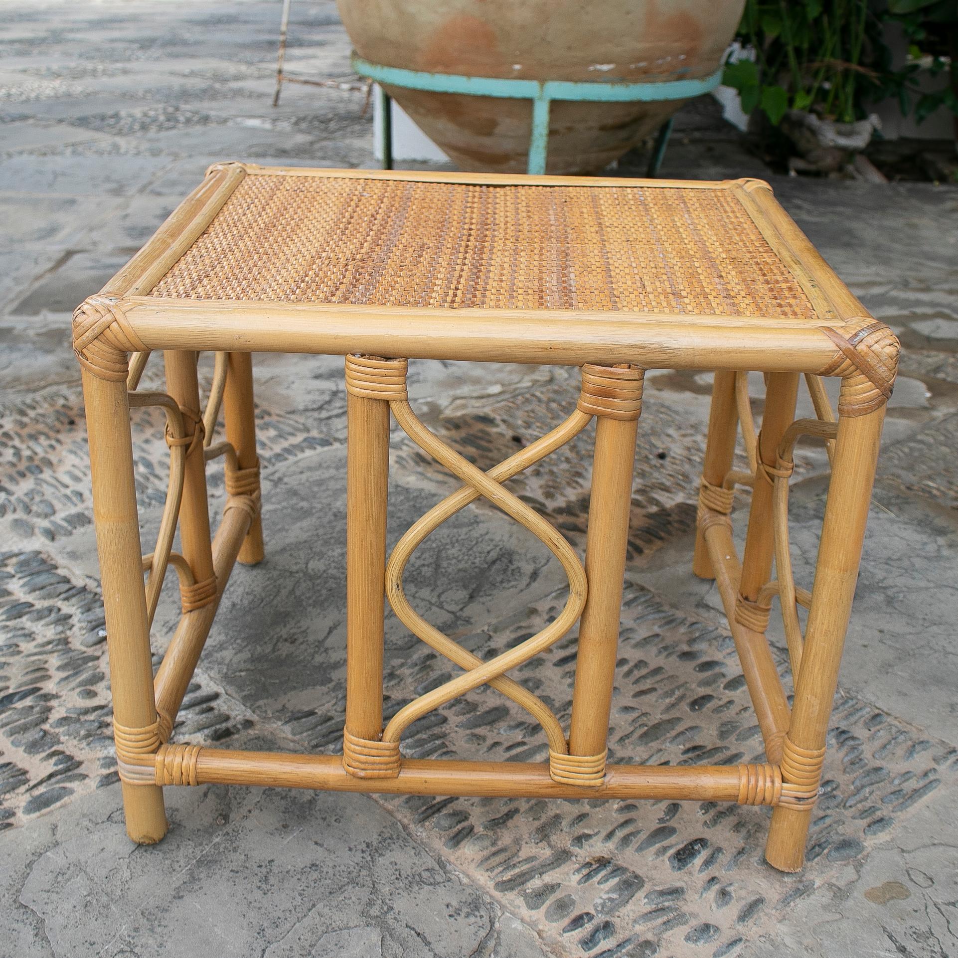 1970's Square Bamboo and Wicker Side Table 6