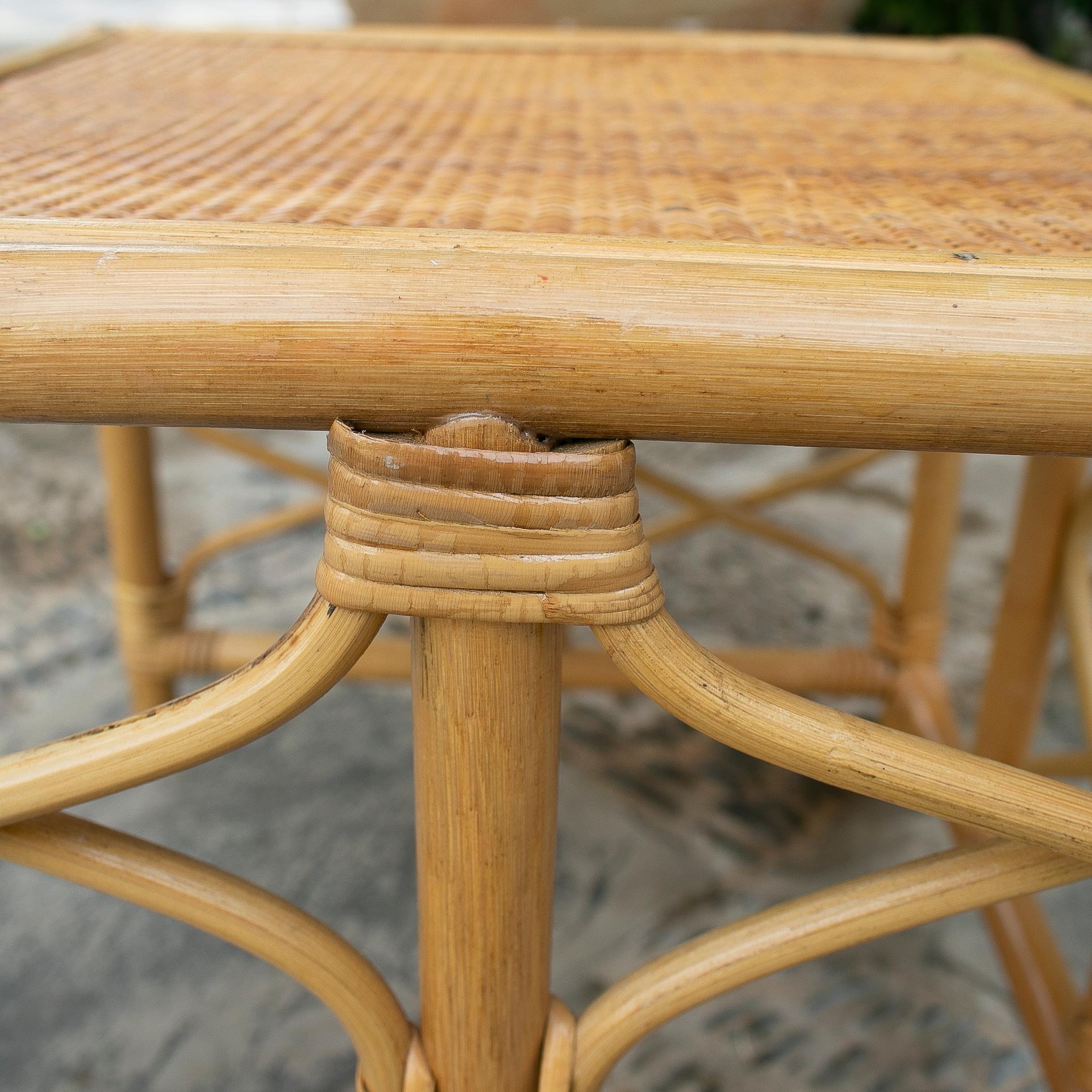 1970's Square Bamboo and Wicker Side Table 8