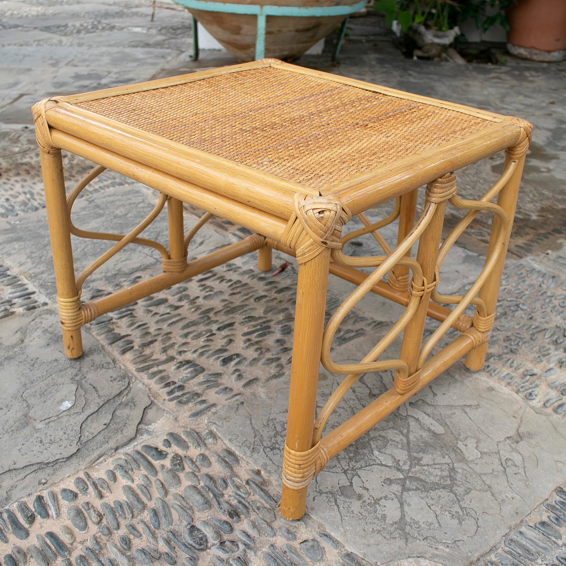 1970's Square Bamboo and Wicker Side Table 2