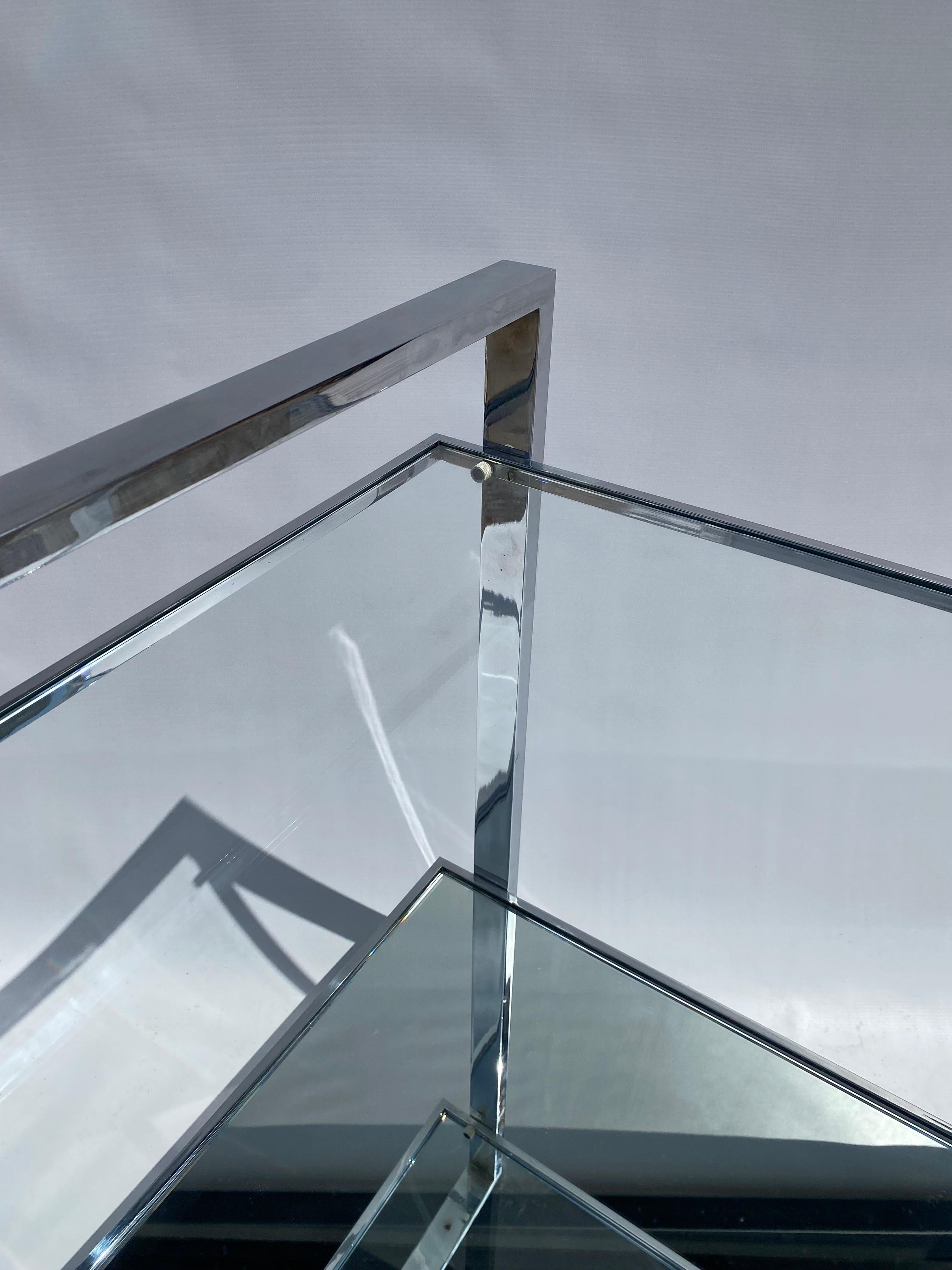 1970s Square Bar Cart Drinks Trolley Chrome Table Rega Glass Hollywood Regency For Sale 2