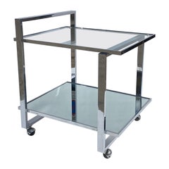 1970s Square Bar Cart Drinks Trolley Chrome Table Rega Glass Hollywood Regency
