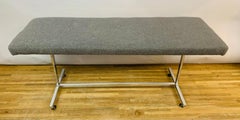 1970s Square Chrome Framed & Soft Grey Boucle 3-Seater Bench Kitchen Banquette
