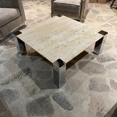 1970s Square Coffee Table Floating Marble on Chrome Block Legs Pace Collection