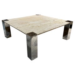 1970s Square Coffee Table Floating Marble on Chrome Block Legs Pace Collection
