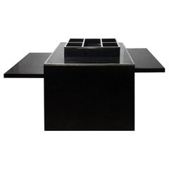 1970s Square Extendable Black Laminate Side Table