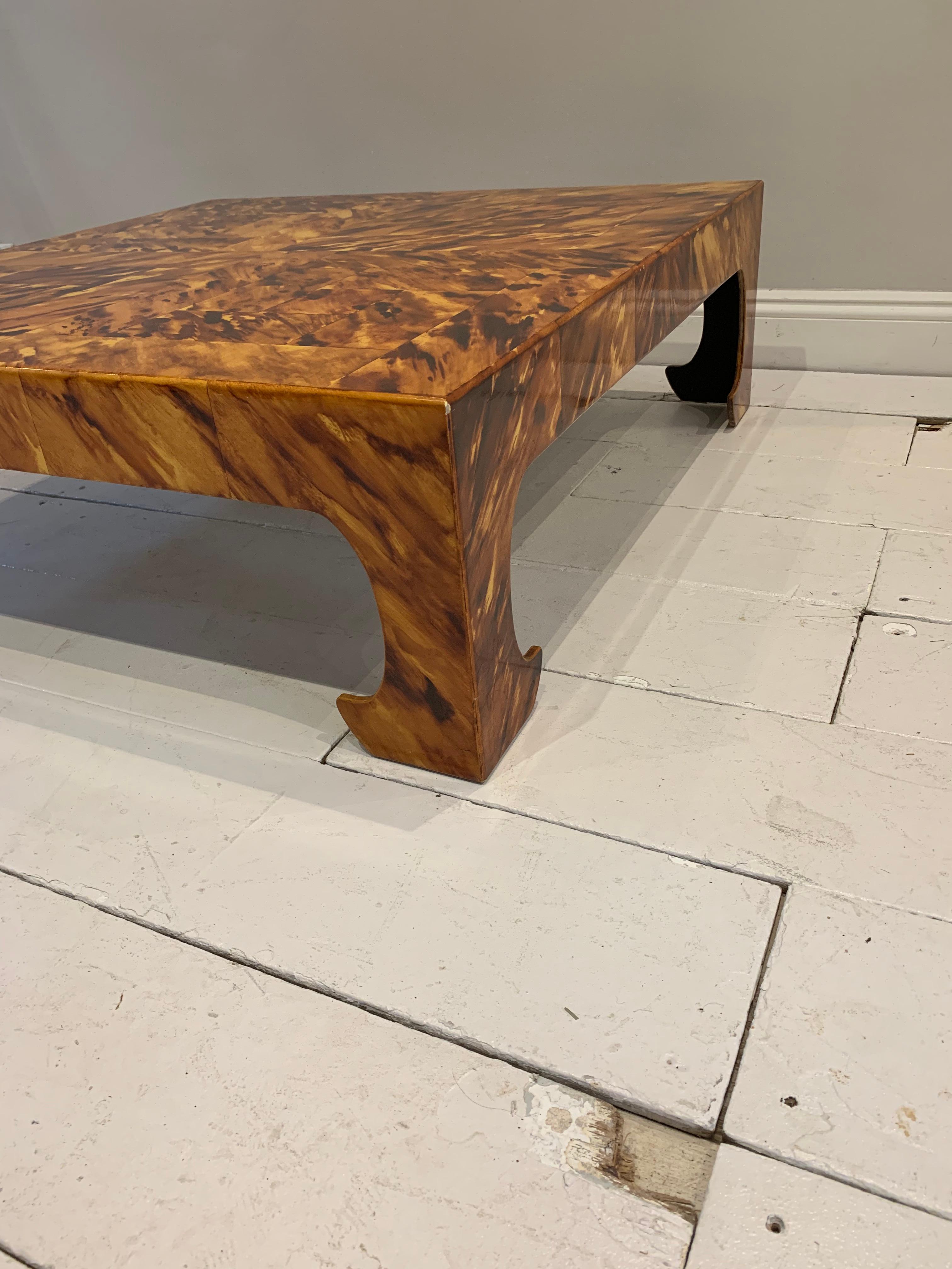 1970s Square Low Italian Painted Wood Faux Tortoiseshell Style Coffee Table 4