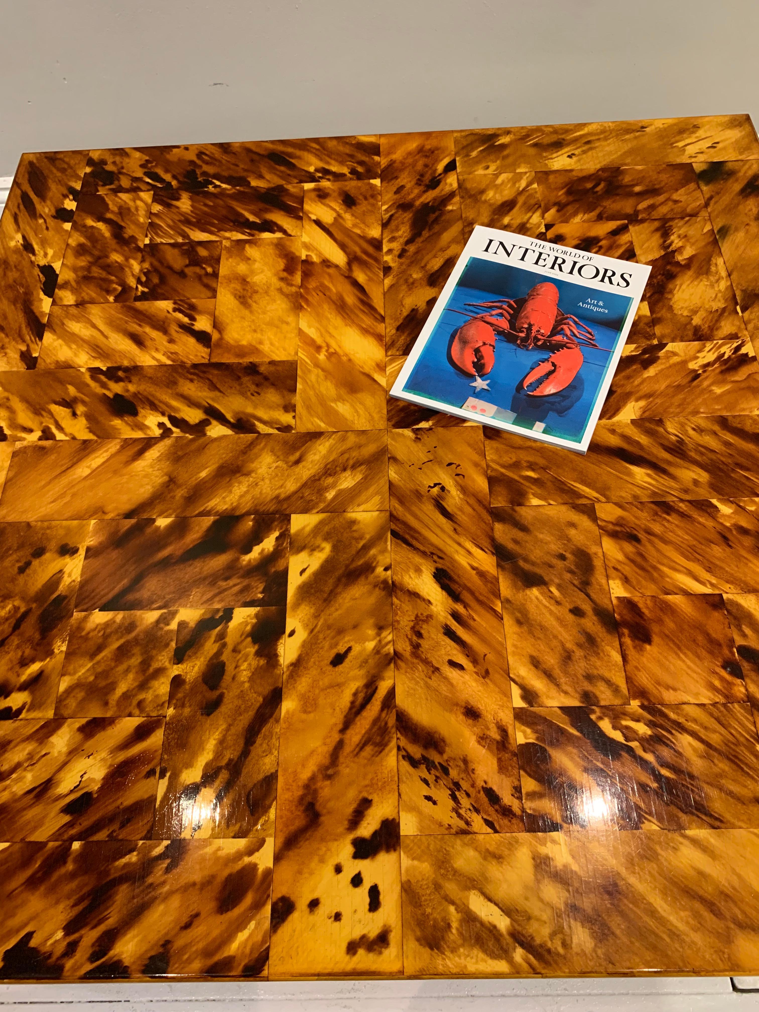 1970s Square Low Italian Painted Wood Faux Tortoiseshell Style Coffee Table 7