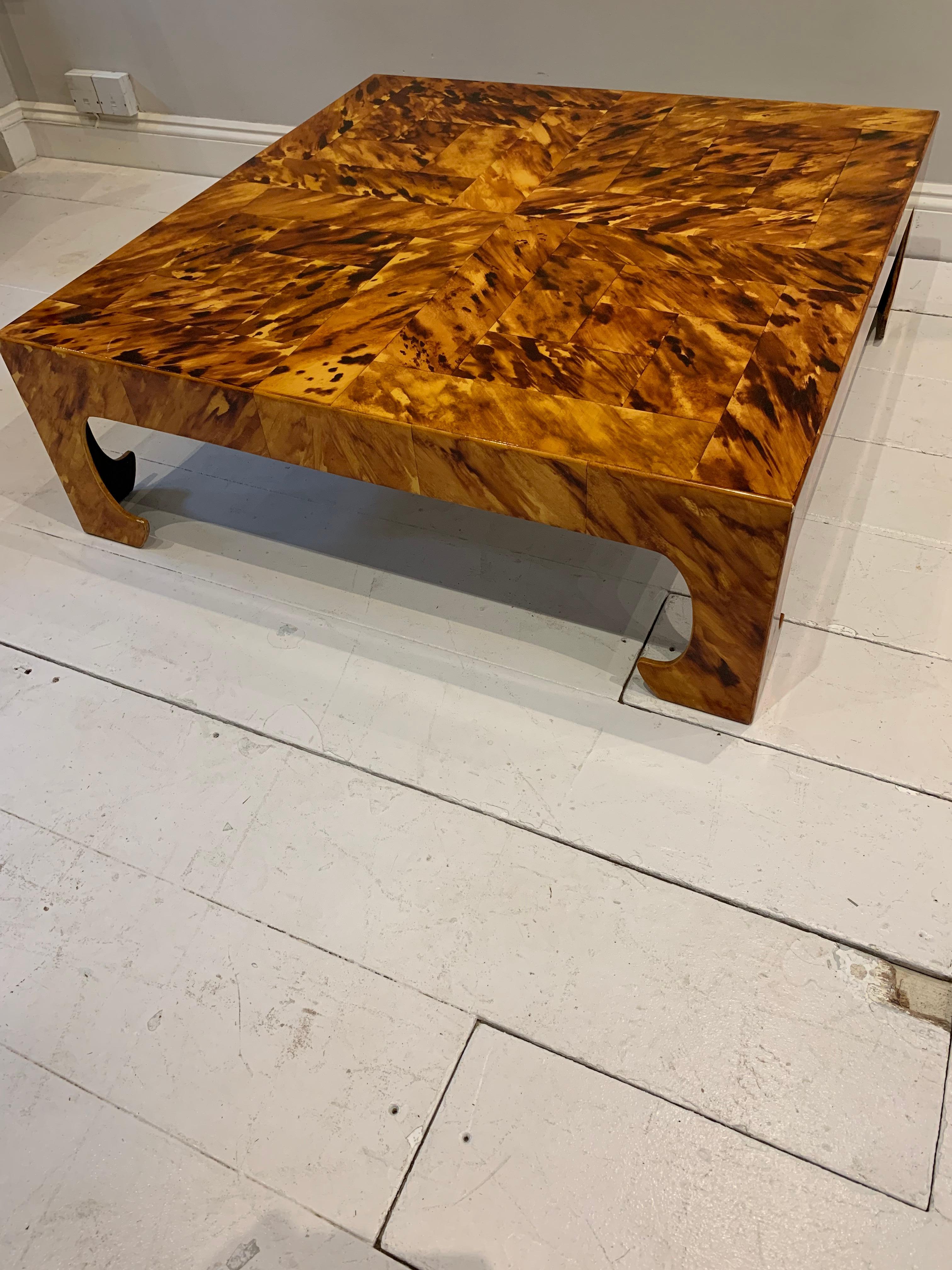 1970s Square Low Italian Painted Wood Faux Tortoiseshell Style Coffee Table 8