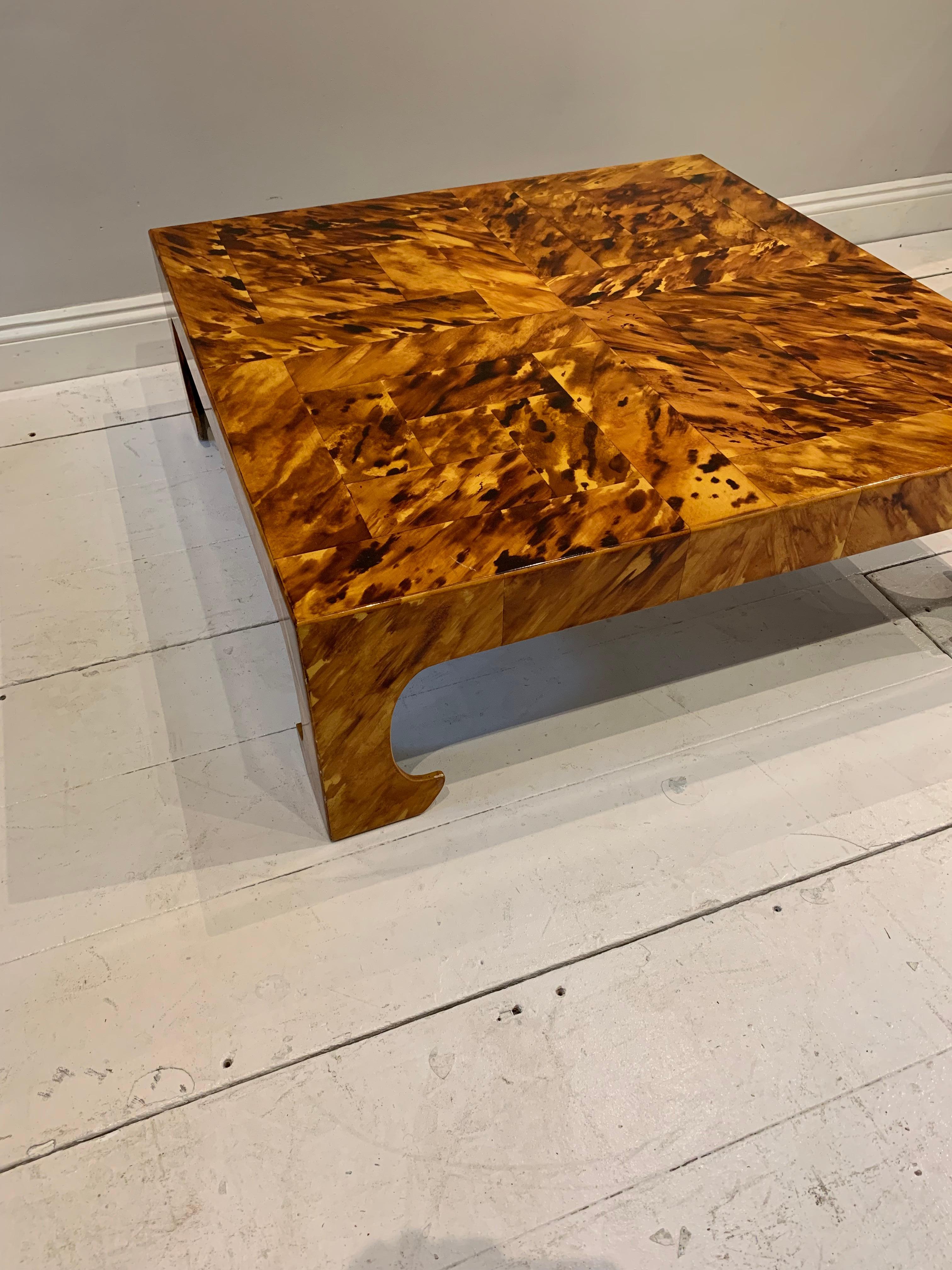20th Century 1970s Square Low Italian Painted Wood Faux Tortoiseshell Style Coffee Table