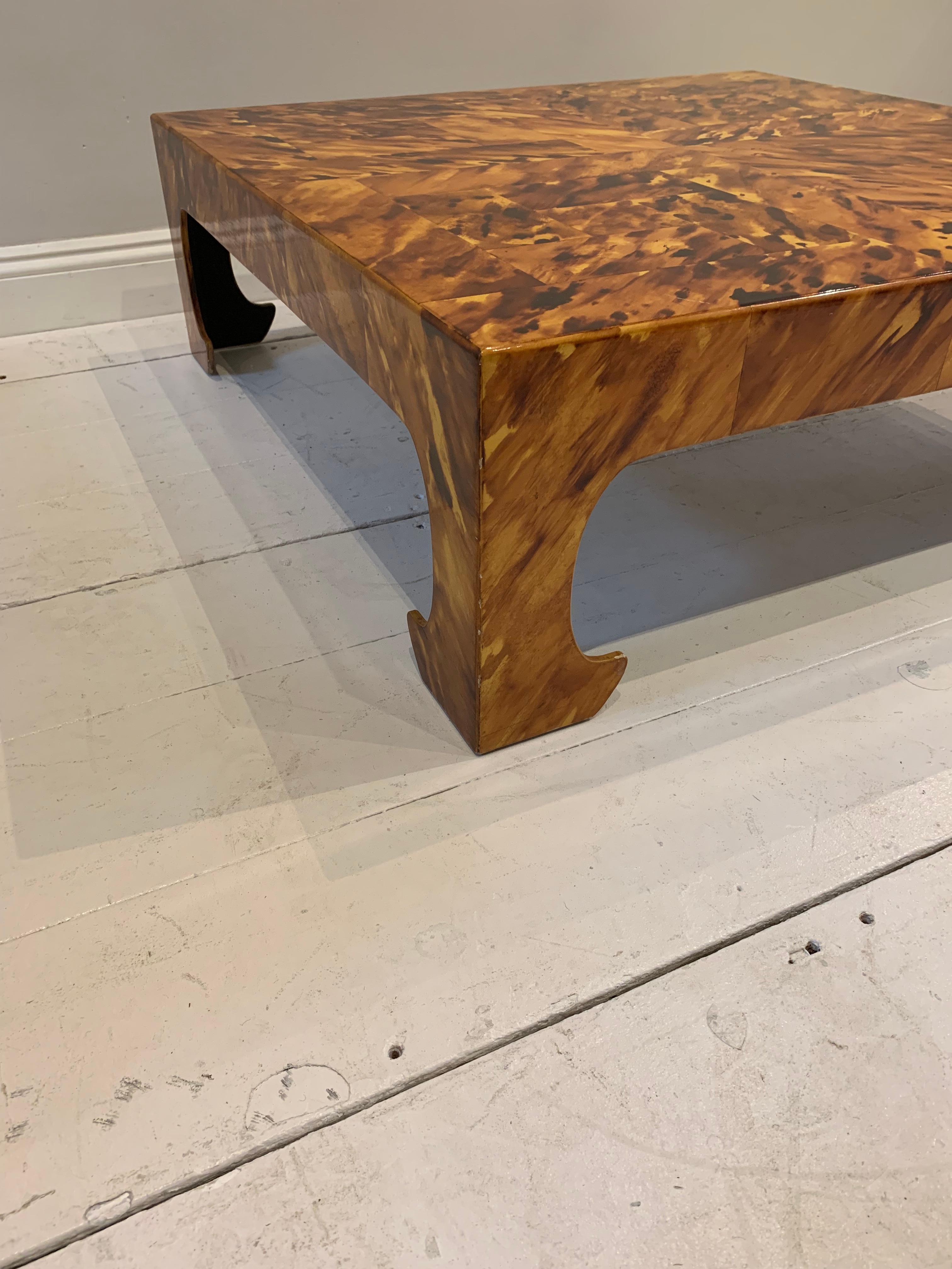 Other 1970s Square Low Italian Painted Wood Faux Tortoiseshell Style Coffee Table