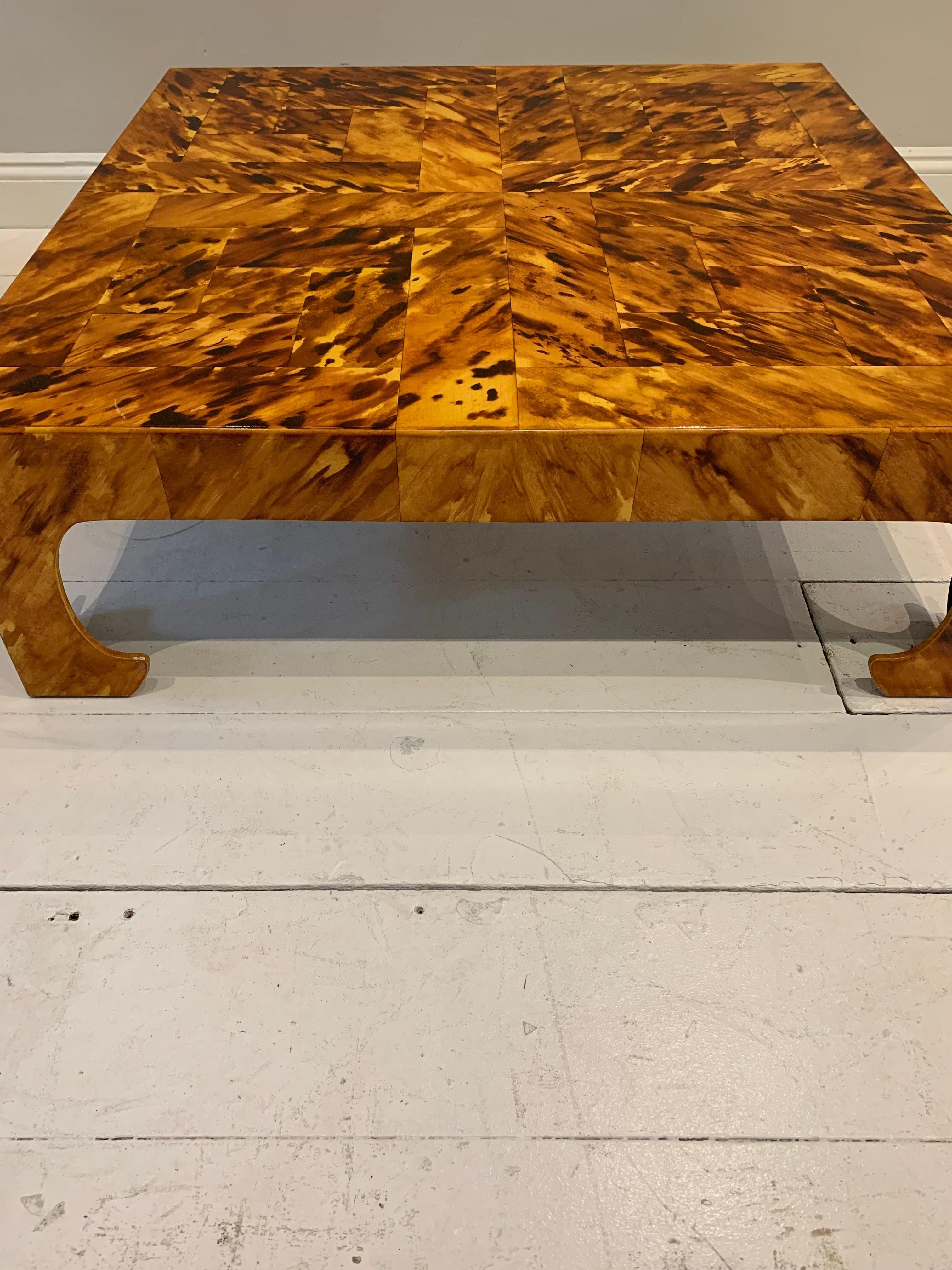 1970s Square Low Italian Painted Wood Faux Tortoiseshell Style Coffee Table 2