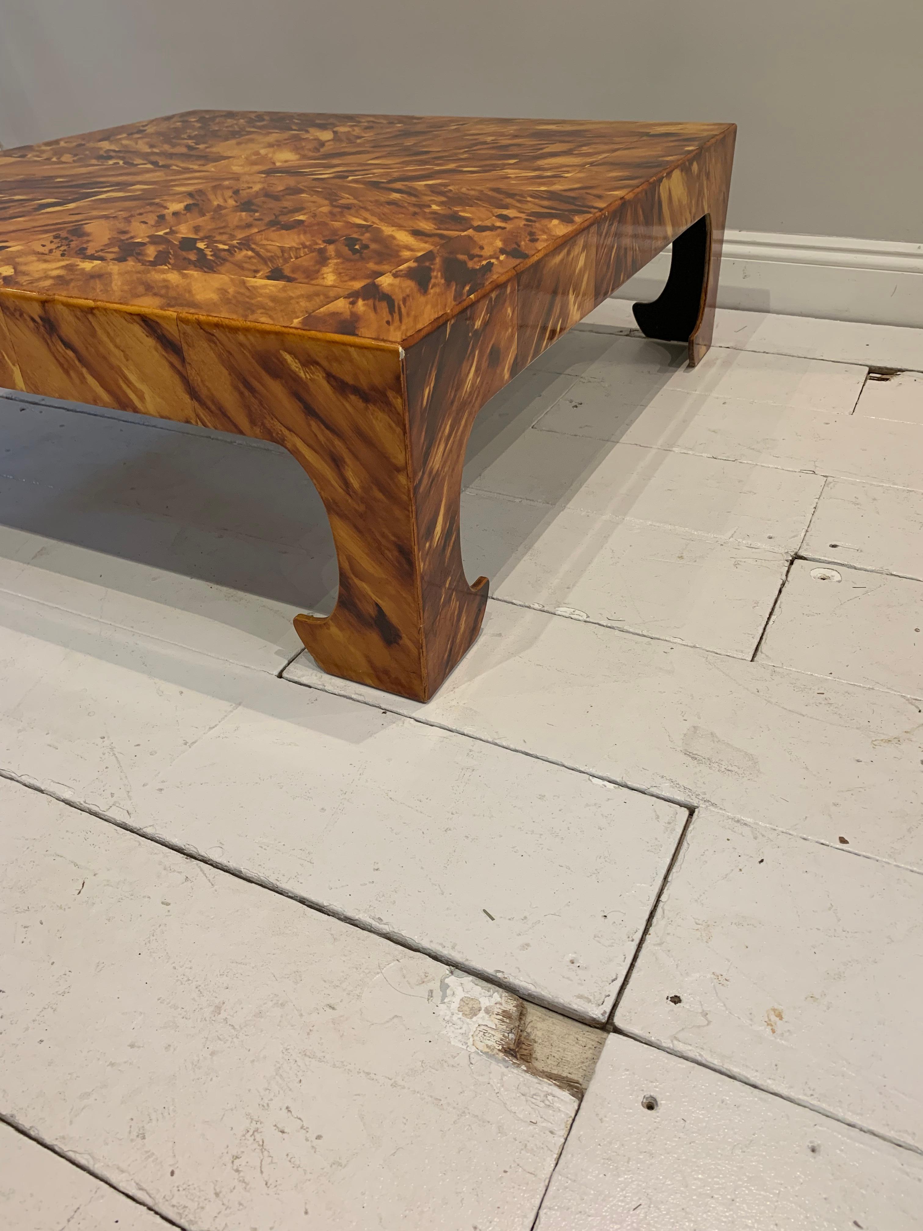 1970s Square Low Italian Painted Wood Faux Tortoiseshell Style Coffee Table 3