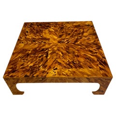 1970s Square Low Italian Painted Wood Faux Tortoiseshell Style Coffee Table