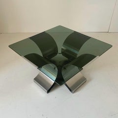 Smoked Glass and Steel Square Coffee Table, Francois Monnet for Kappa, France