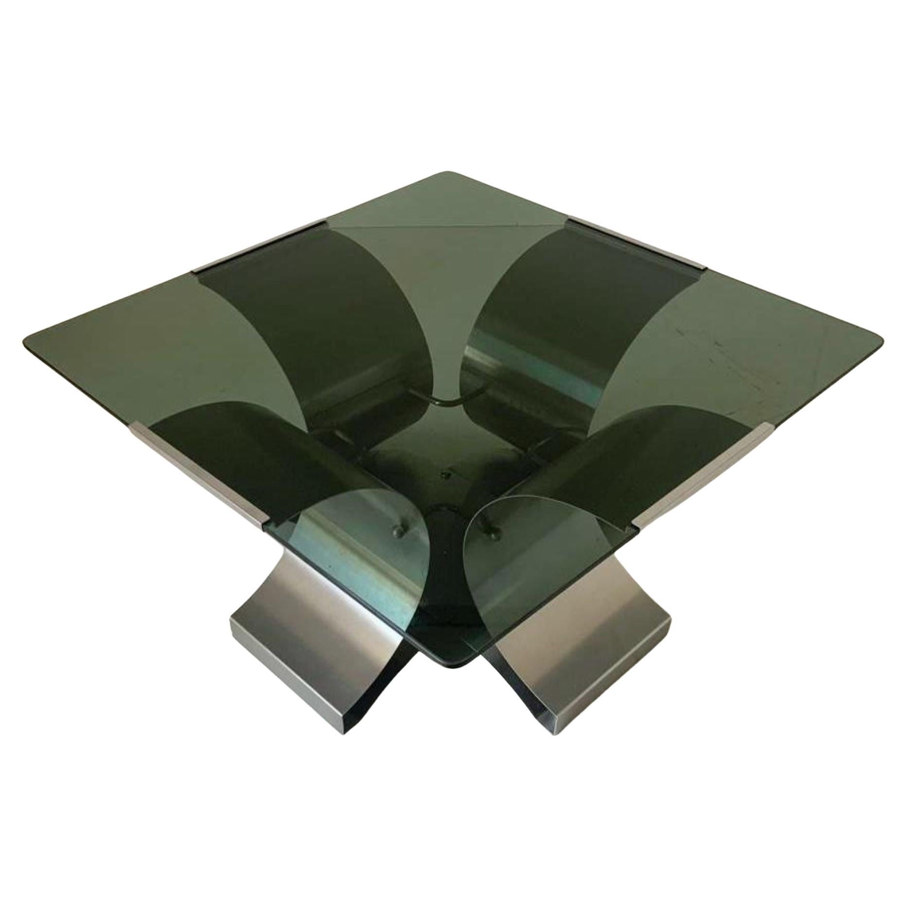 Table basse carrée en verre fumé et acier, Francois Monnet pour Kappa, France en vente