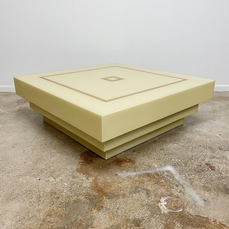 1970's Square Stepped Coffee Table with Cream Laquer and Brass Inlay ...